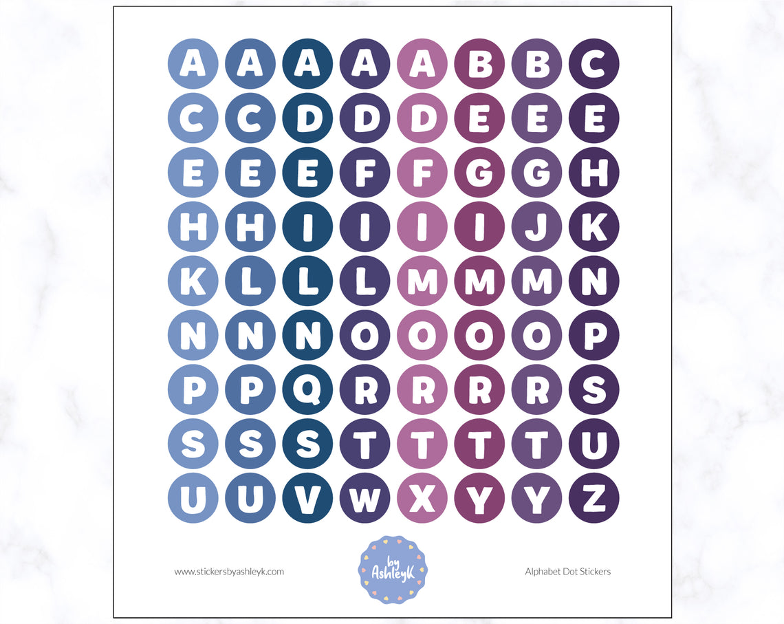 Alphabet Dot Stickers - Blueberry