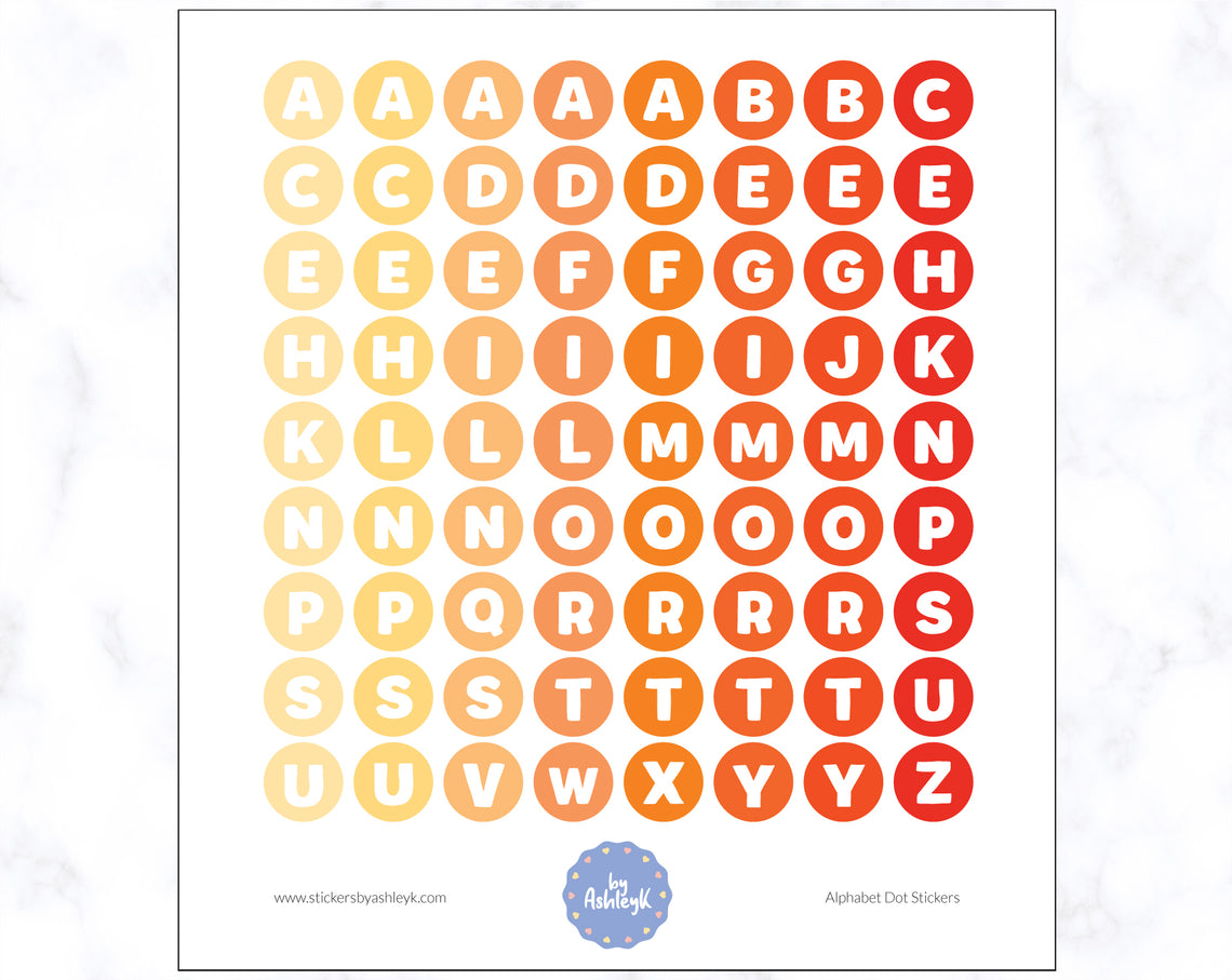 Alphabet Dot Stickers - Orange