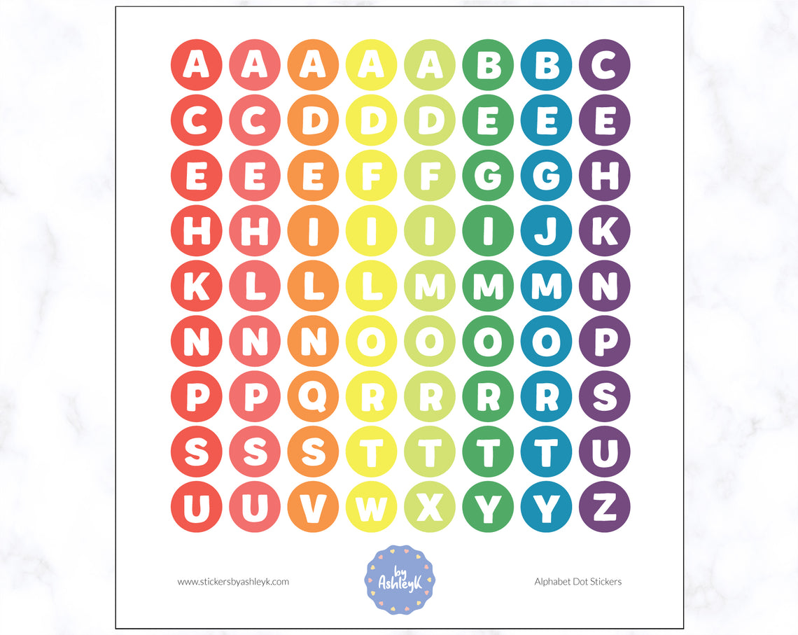 Alphabet Dot Stickers - Pastel Rainbow