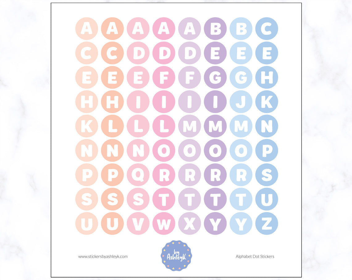 Alphabet Dot Stickers - Pastel Sunset