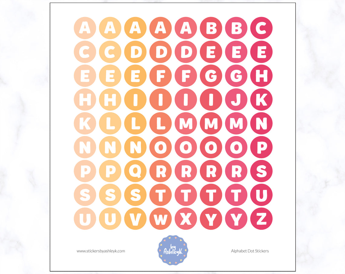 Alphabet Dot Stickers - Peach