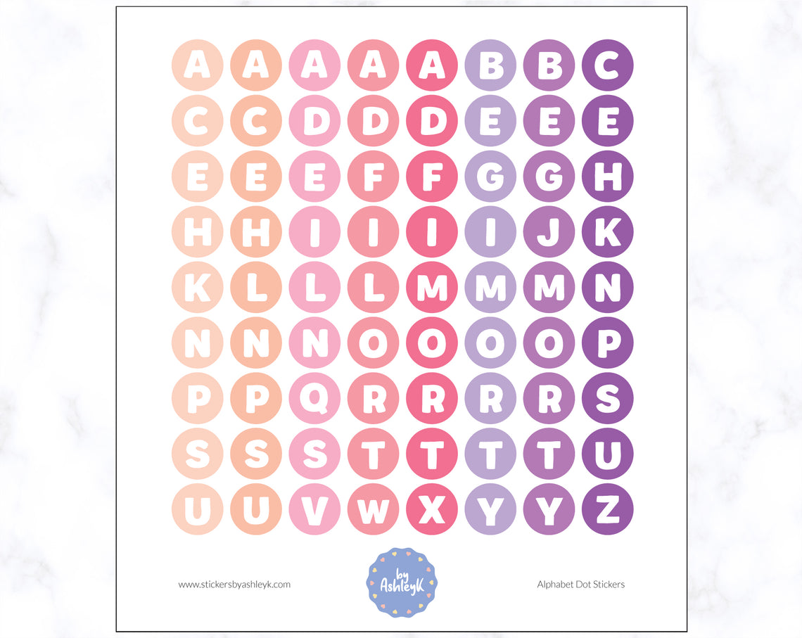 Alphabet Dot Stickers - Raspberry
