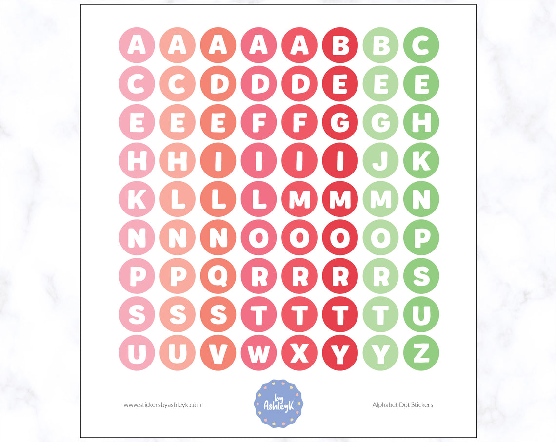 Alphabet Dot Stickers - Strawberry