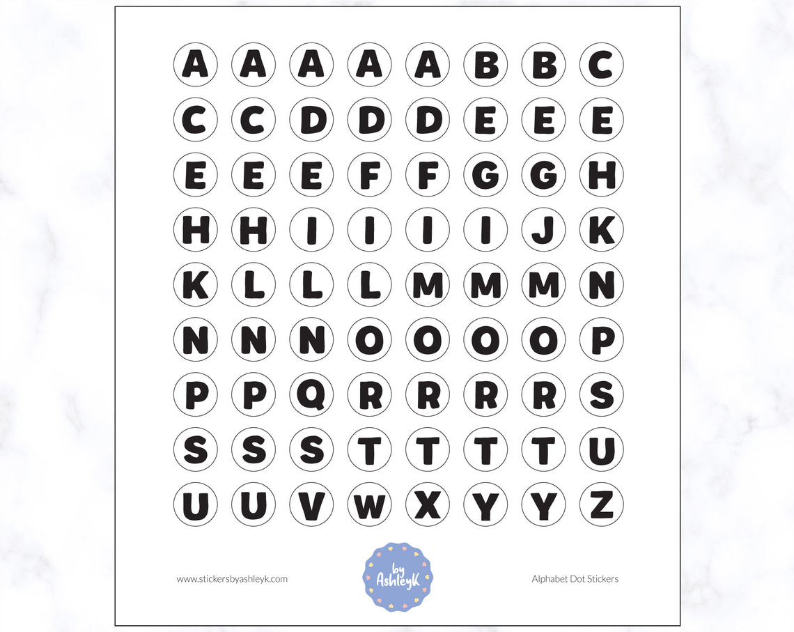 Alphabet Dot Stickers - White