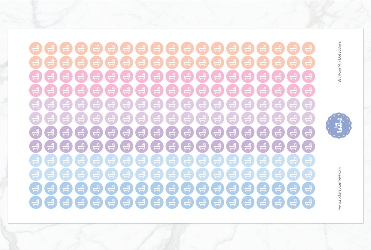 Bath Icon Mini Dot Planner Stickers - Pastel Sunset