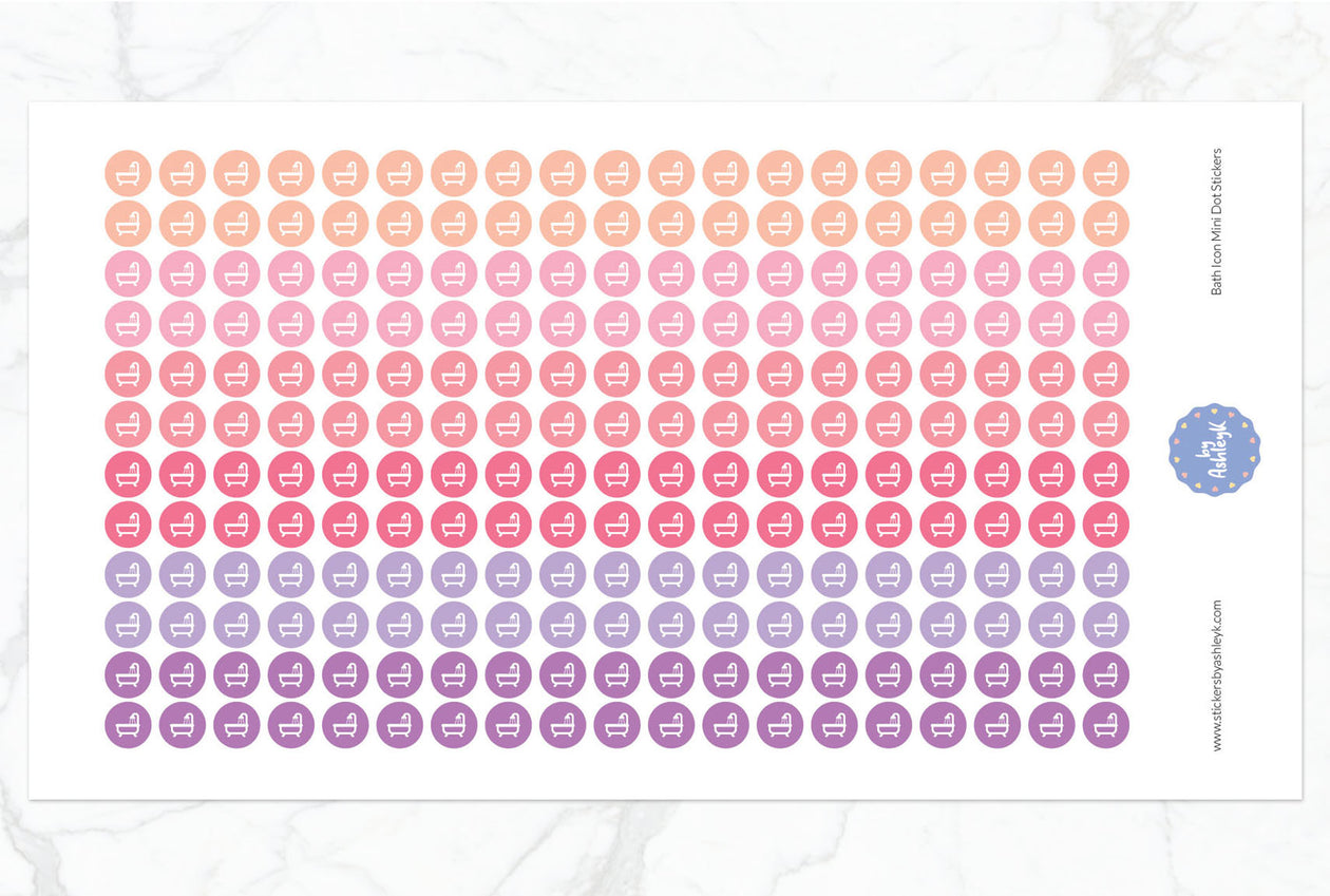 Bath Icon Mini Dot Planner Stickers - Raspberry