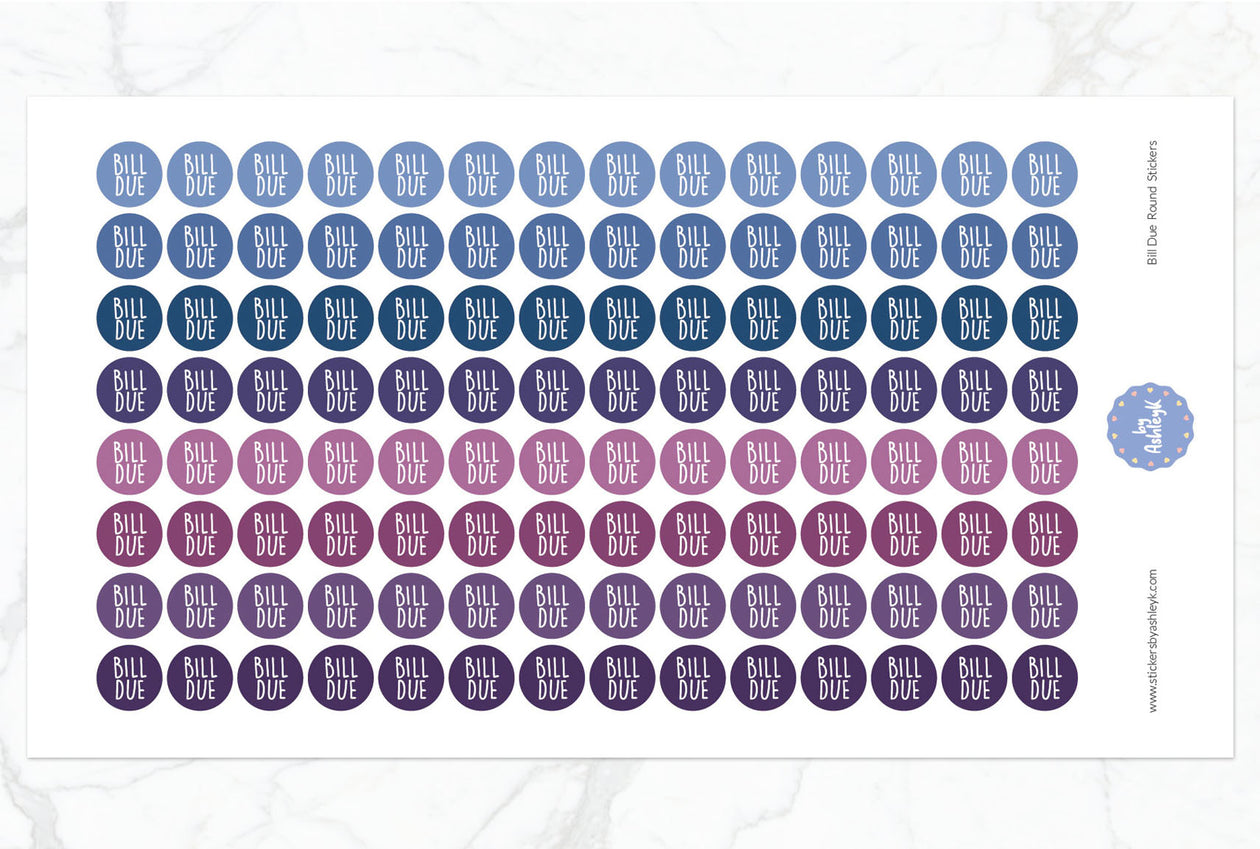 Bill Due Round Planner Stickers - Blueberry