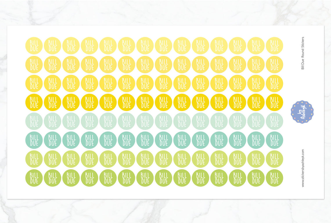 Bill Due Round Planner Stickers - Lemon&Lime