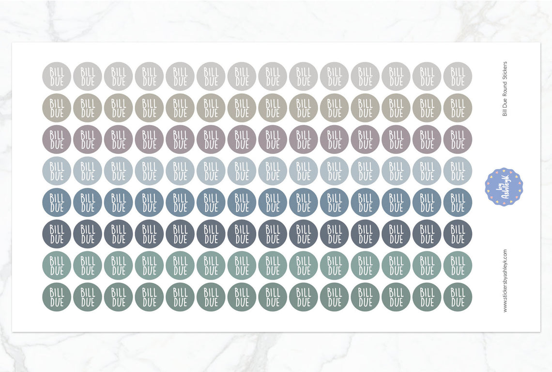 Bill Due Round Planner Stickers - Modern Neutral