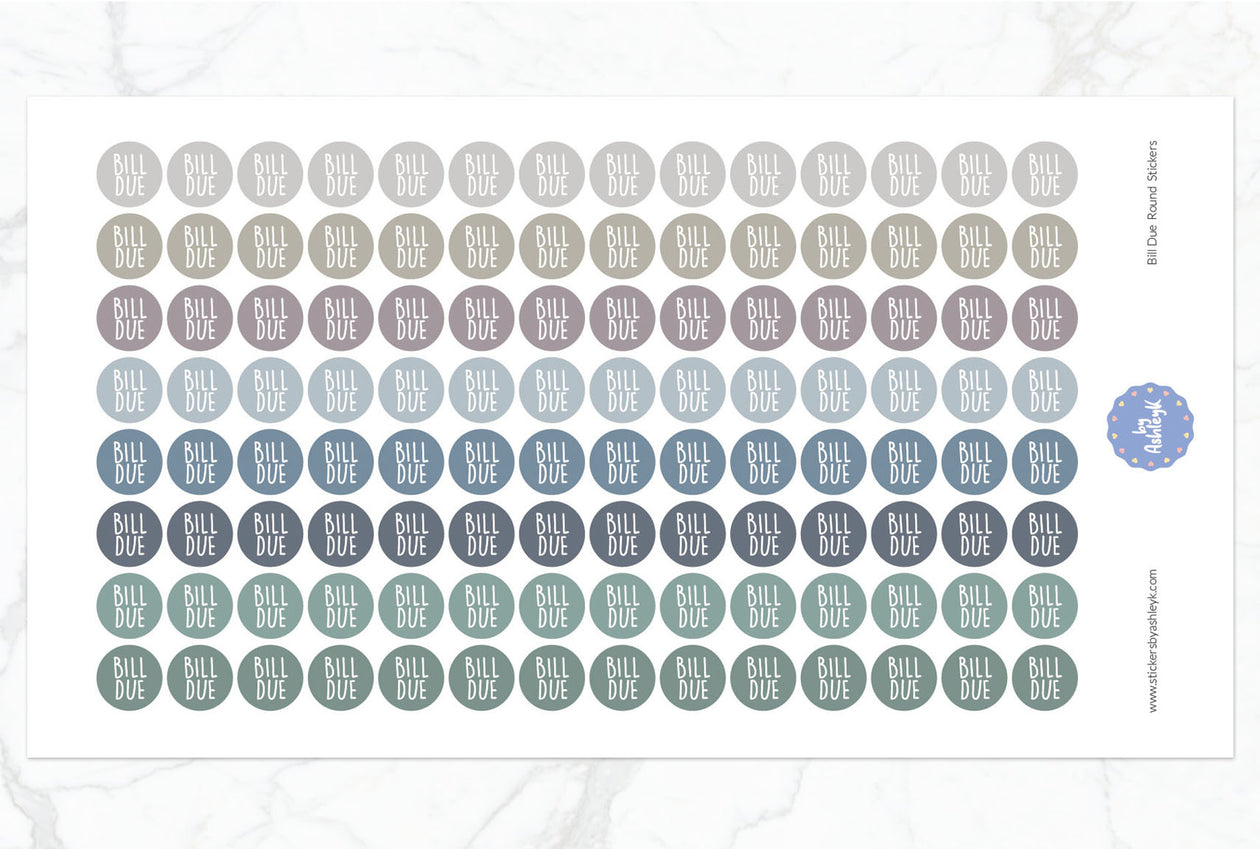 Bill Due Round Planner Stickers - Modern Neutral