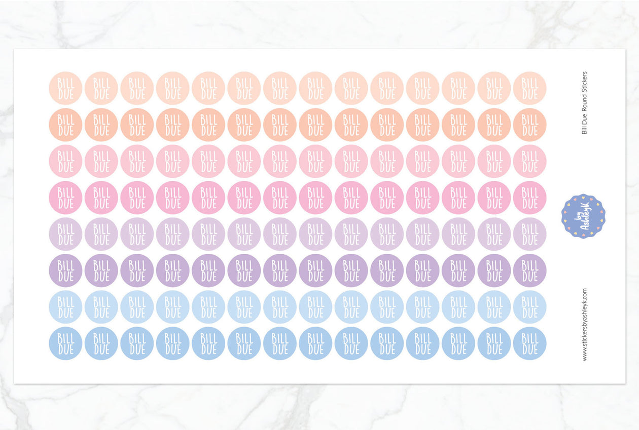 Bill Due Round Planner Stickers - Pastel Sunset