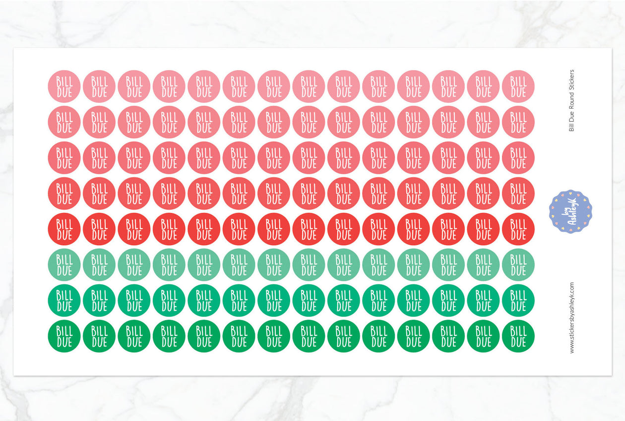 Bill Due Round Planner Stickers - Watermelon