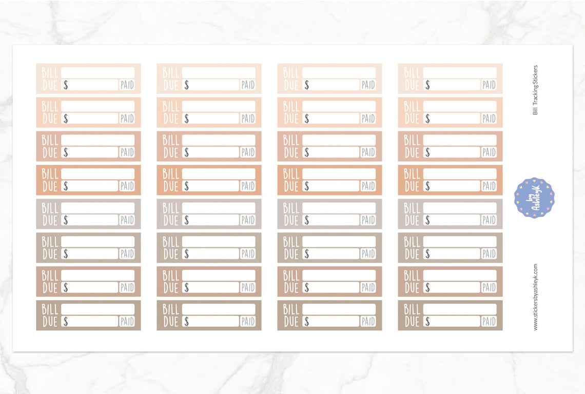 Bill Tracking Planner Stickers - Beige Neutral