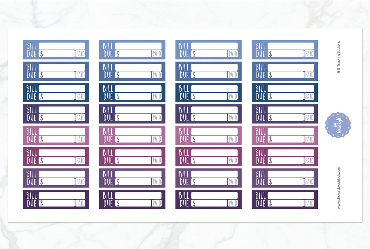 Bill Tracking Planner Stickers - Blueberry