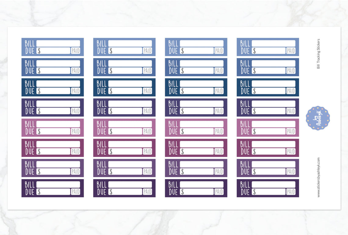 Bill Tracking Planner Stickers - Blueberry