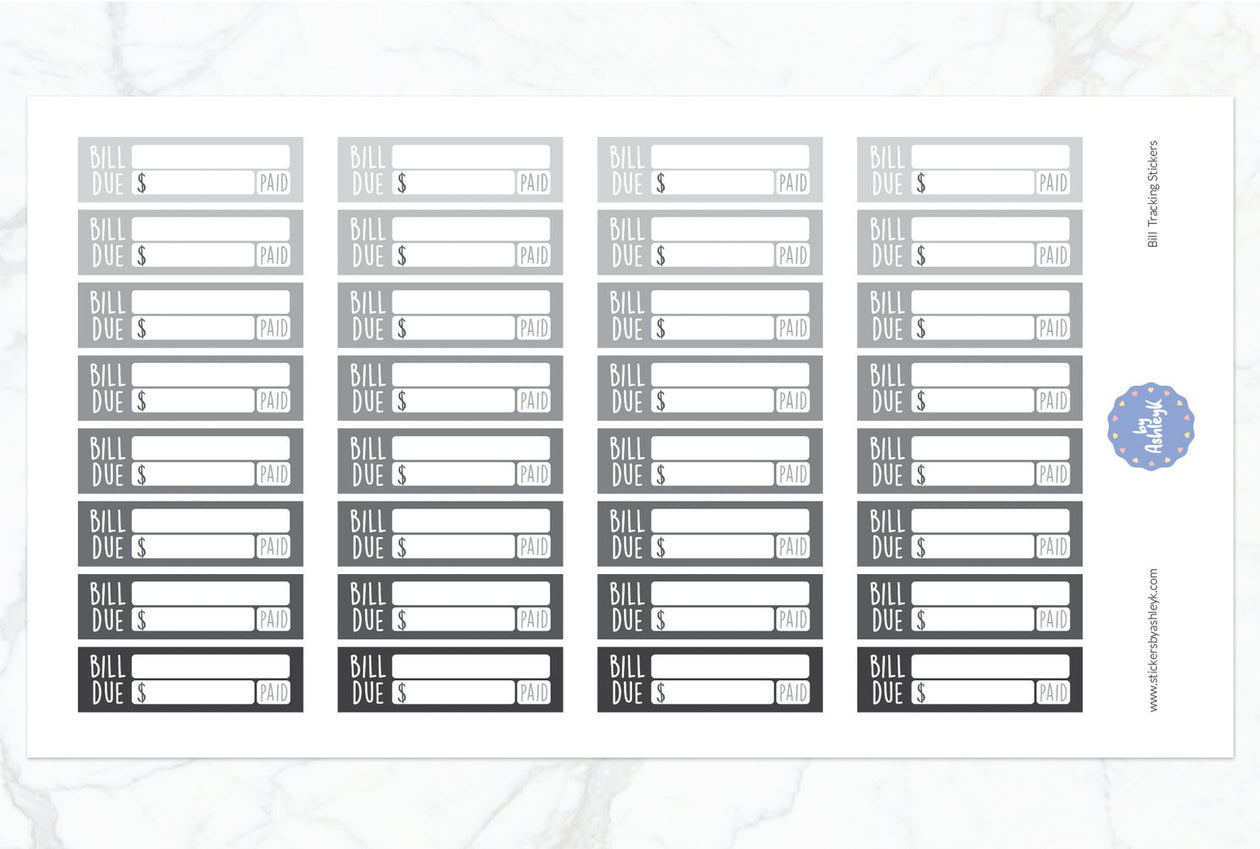 Bill Tracking Planner Stickers - Monochrome