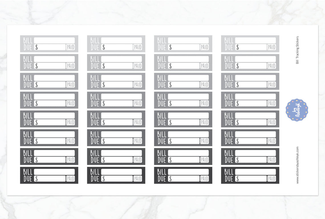 Bill Tracking Planner Stickers - Monochrome