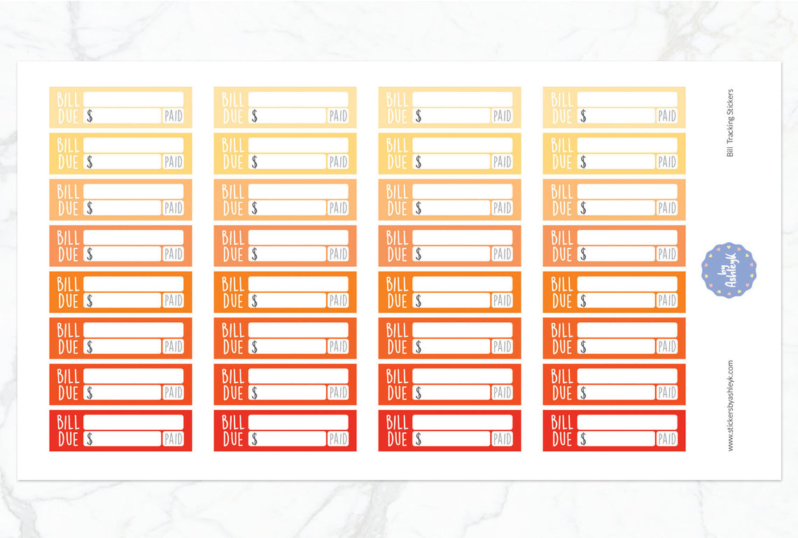 Bill Tracking Planner Stickers - Orange