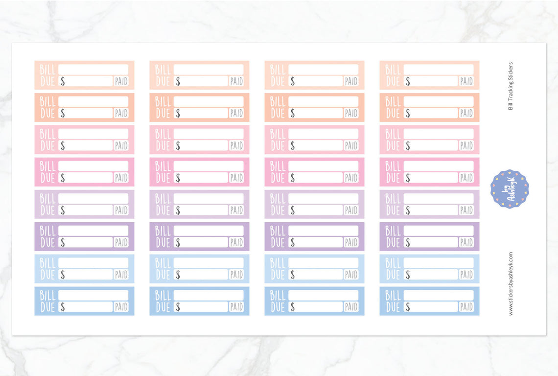 Bill Tracking Planner Stickers - Pastel Sunset
