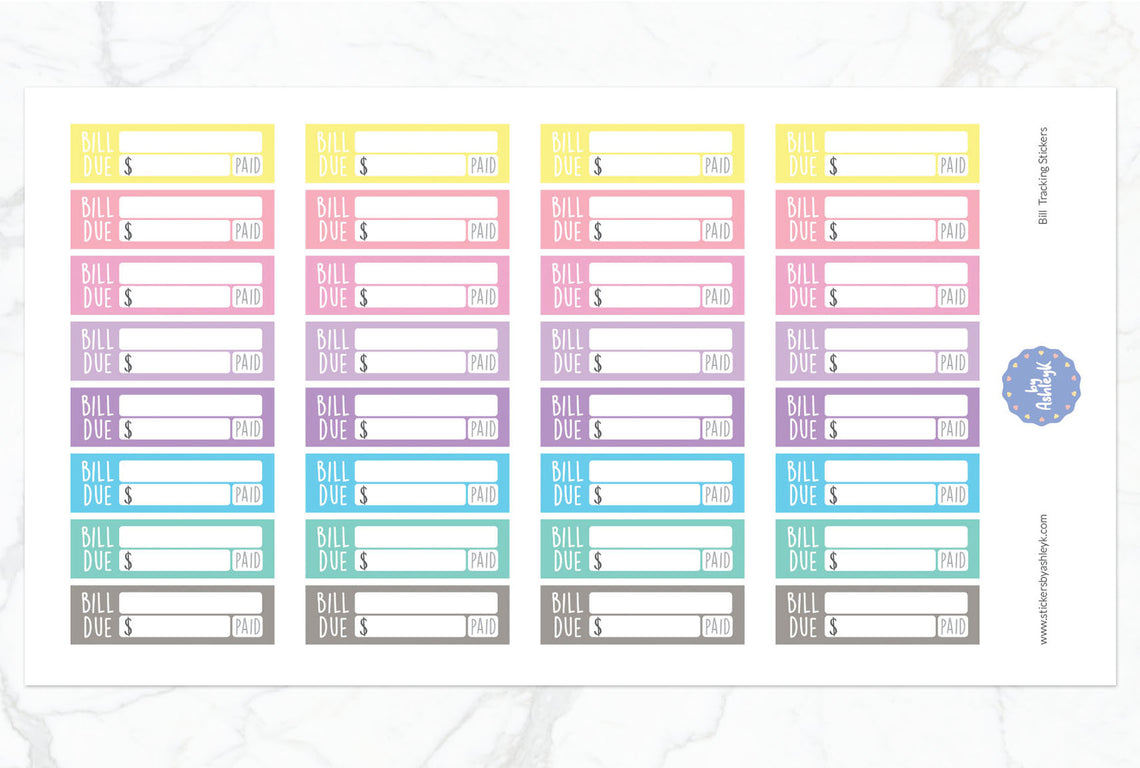 Bill Tracking Planner Stickers - Pastel