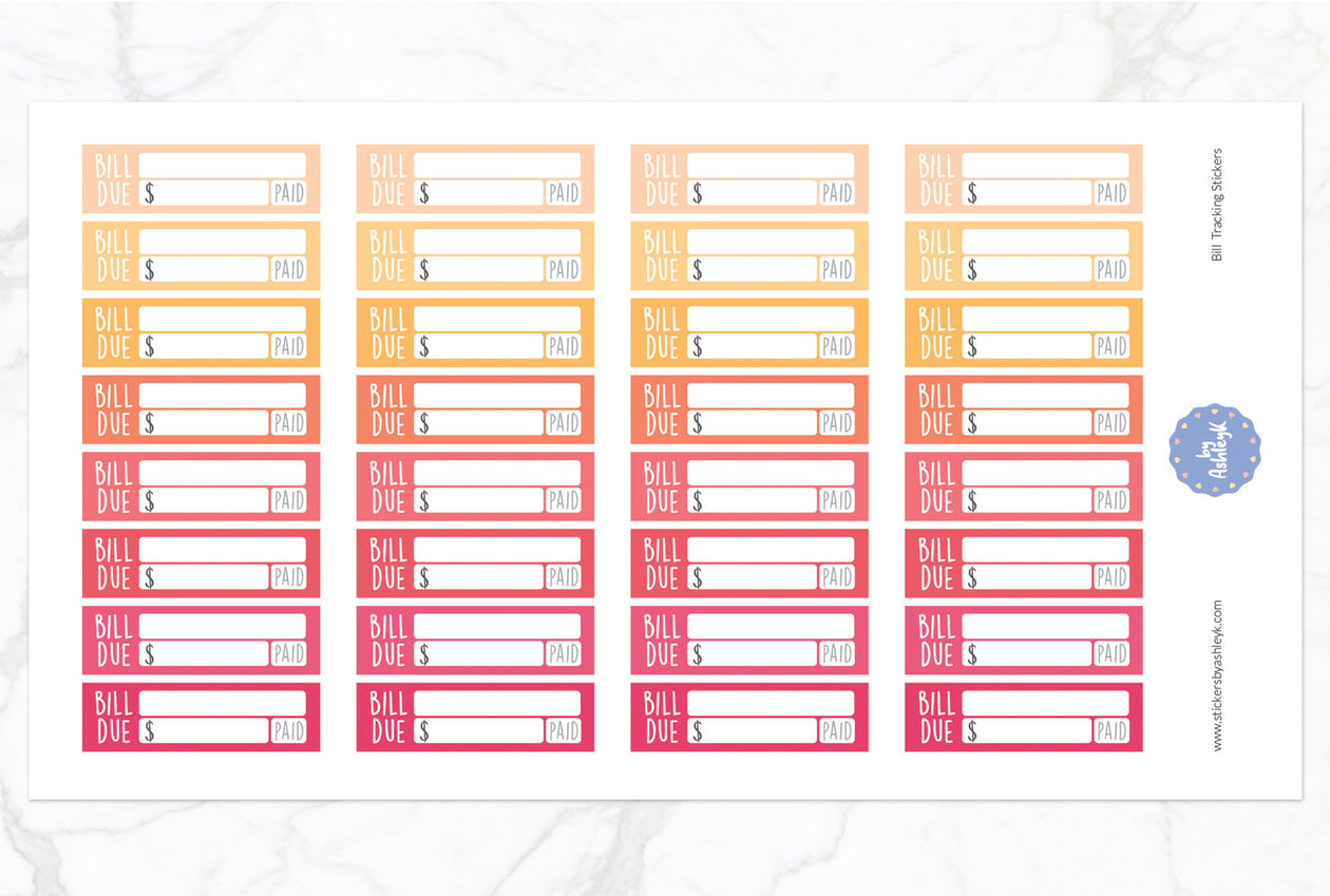 Bill Tracking Planner Stickers - Peach