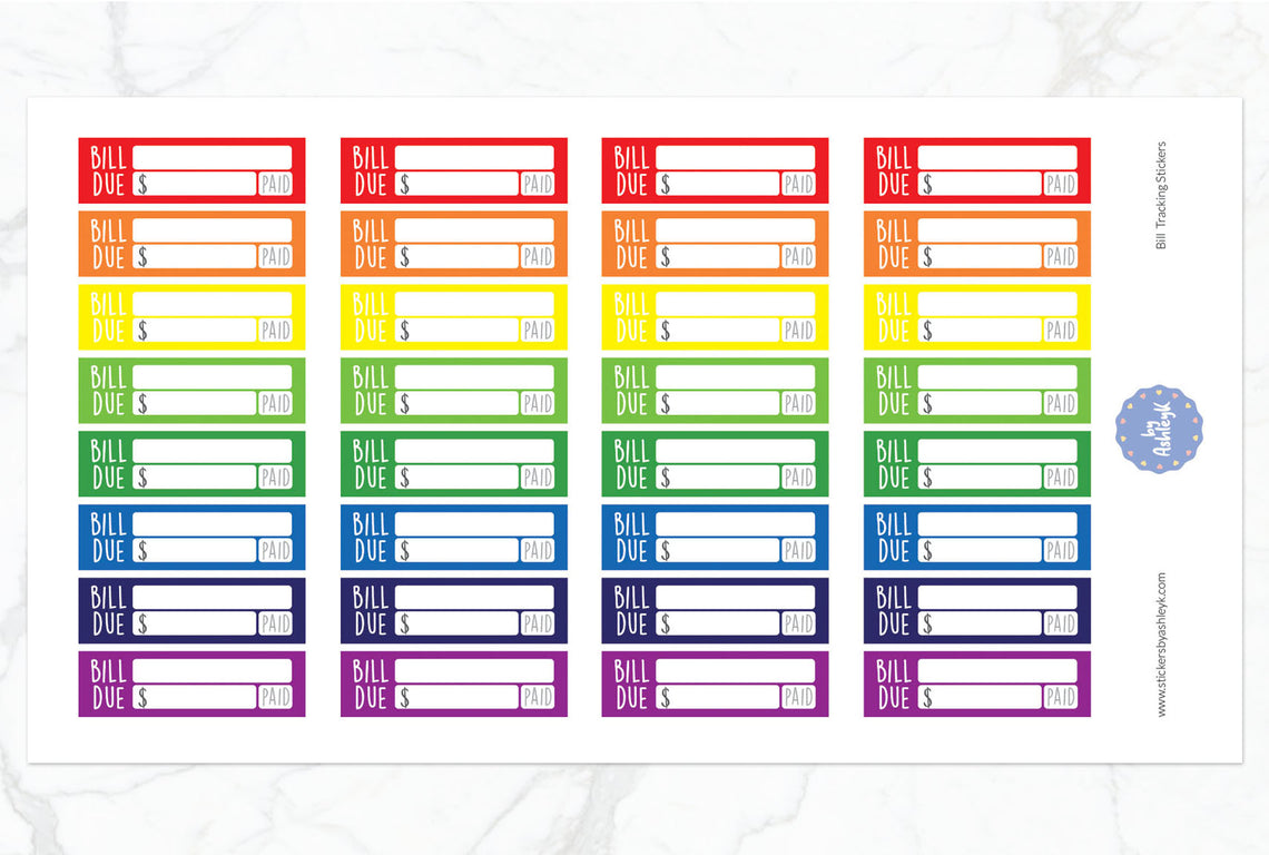 Bill Tracking Planner Stickers - Rainbow