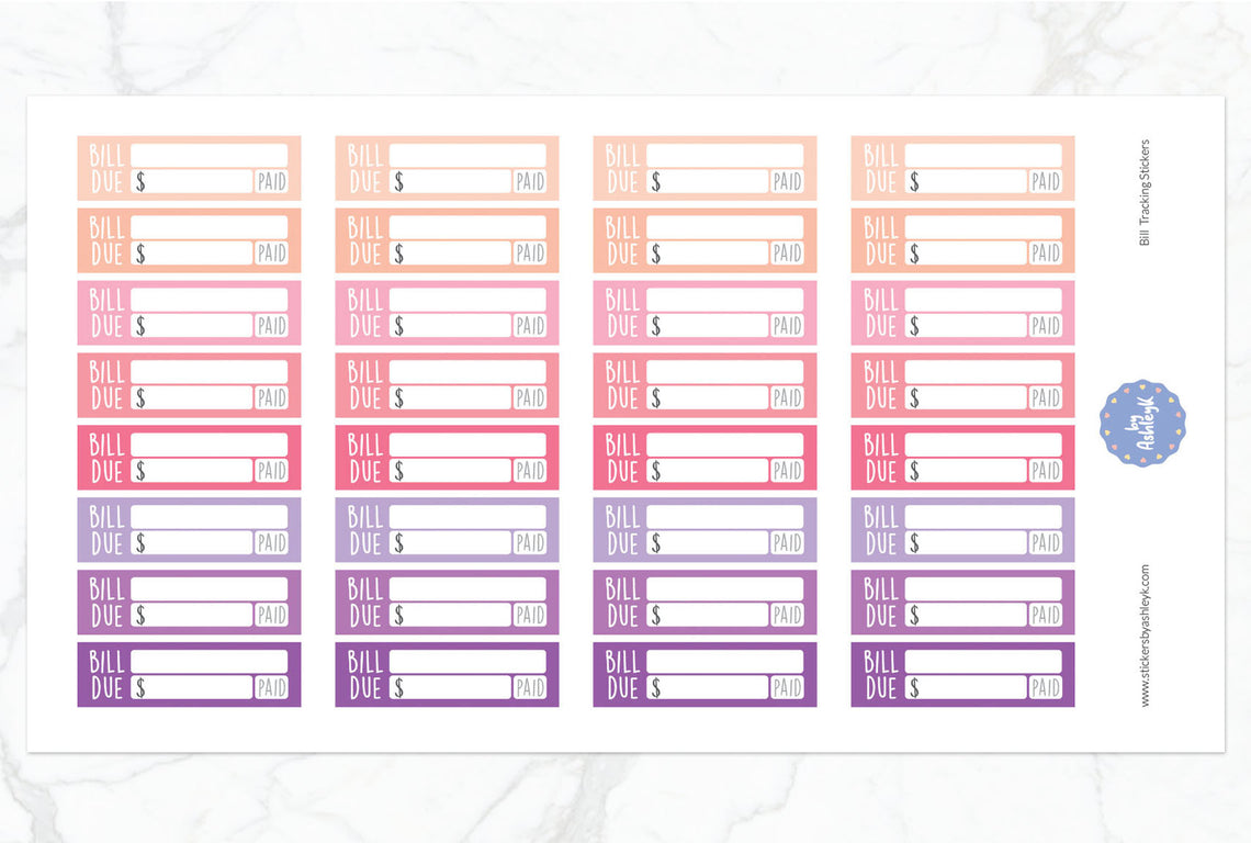 Bill Tracking Planner Stickers - Raspberry