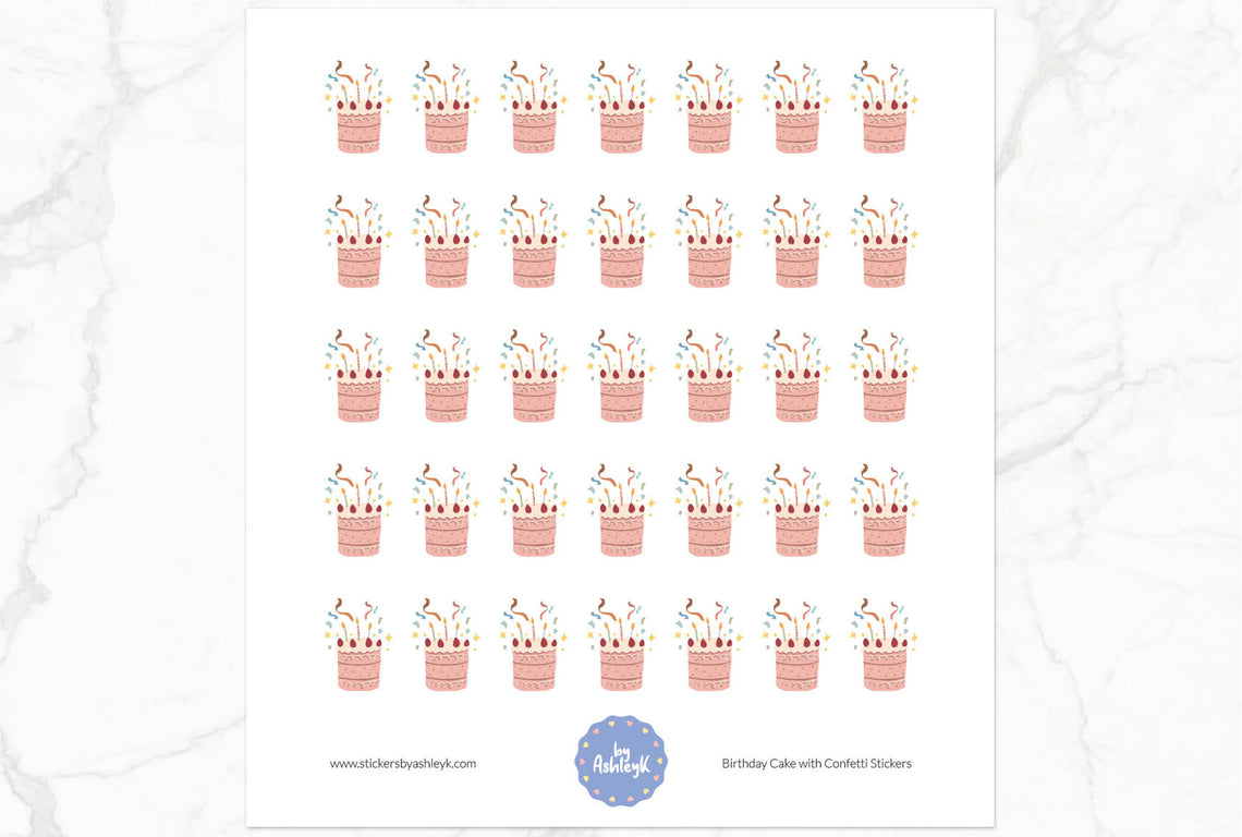 Birthday Cake with Confetti Planner Stickers