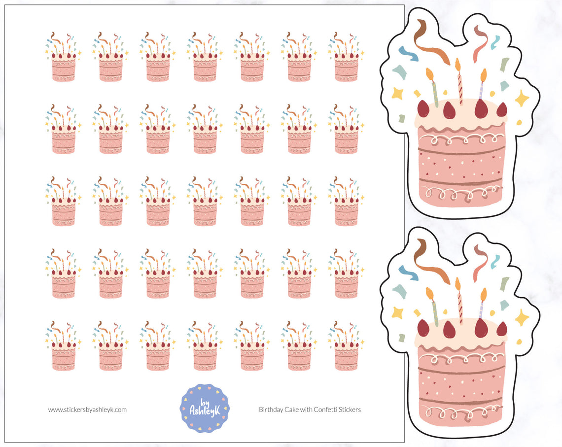 Birthday Cake with Confetti Planner Stickers