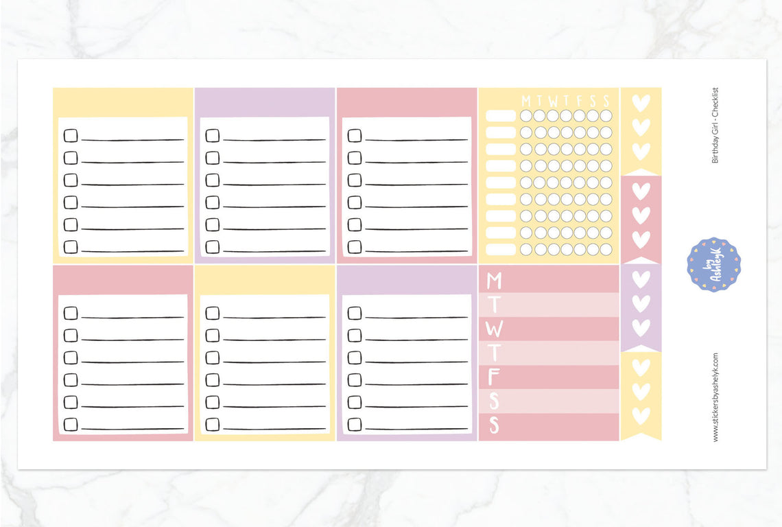 Birthday Girl Weekly Kit  - Checklist Sheet