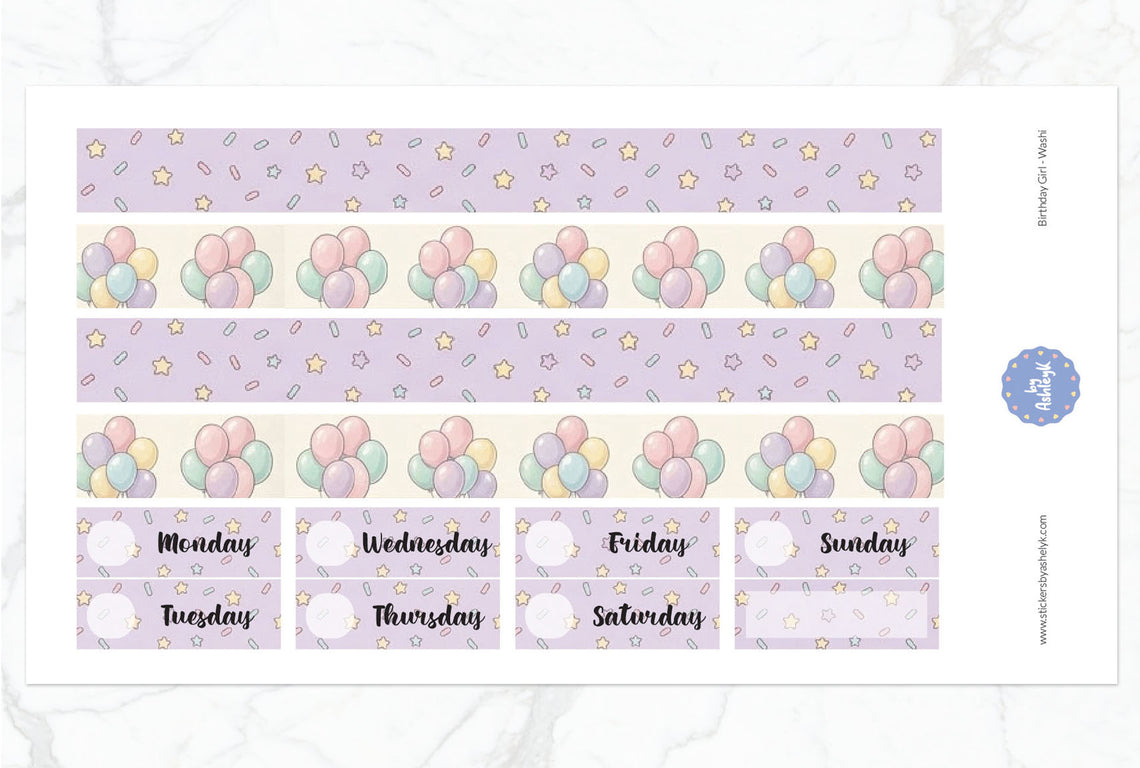Birthday Girl Weekly Kit  - Washi Sheet