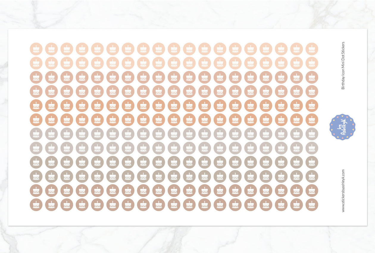 Birthday Icon Mini Dot Planner Stickers - Beige Neutral