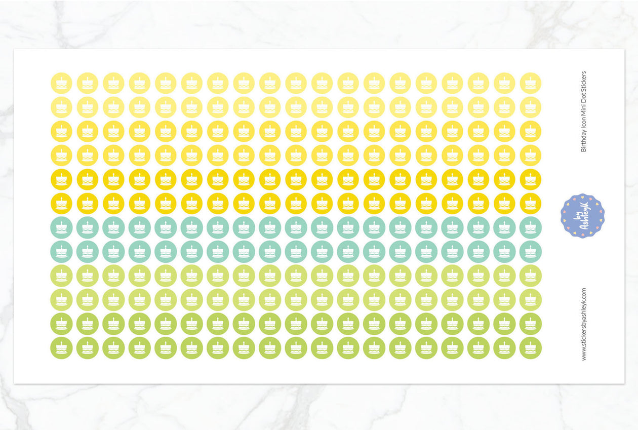 Birthday Icon Mini Dot Planner Stickers - Lemon&Lime