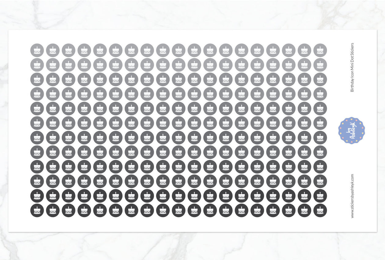Birthday Icon Mini Dot Planner Stickers - Monochrome