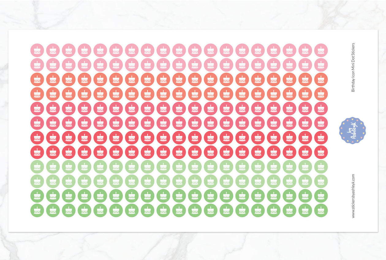 Birthday Icon Mini Dot Planner Stickers - Strawberry