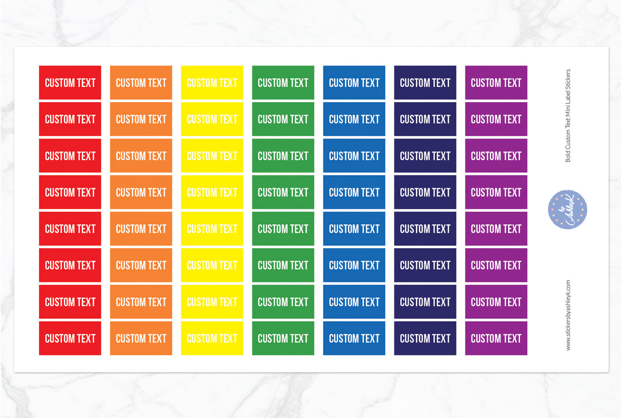 Bold Custom Text Mini Label Stickers - Rainbow