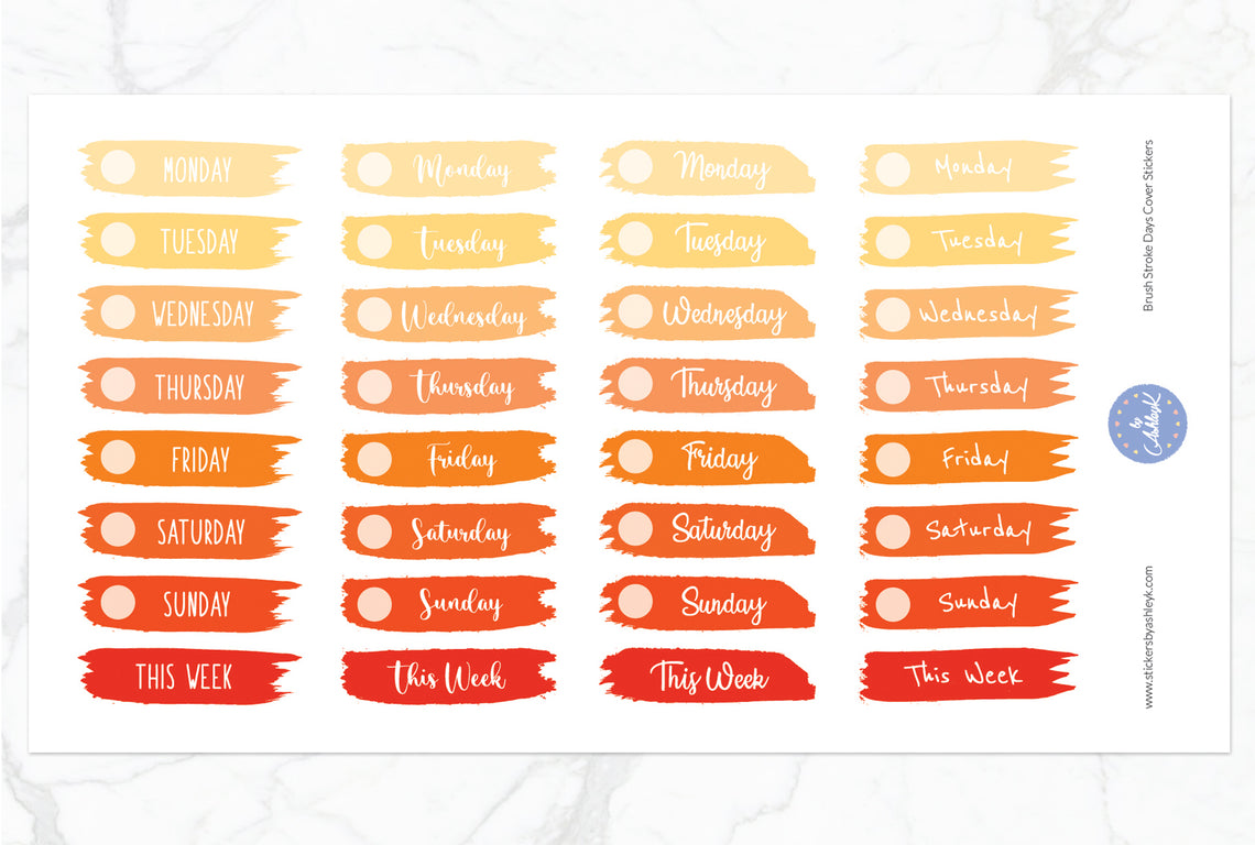 Brush Stroke Days Cover Planner Stickers - Orange