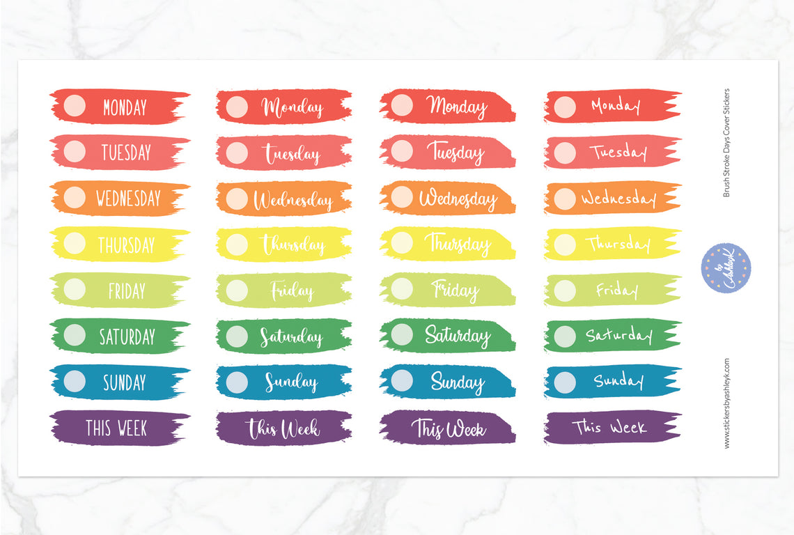 Brush Stroke Days Cover Planner Stickers - Pastel Rainbow