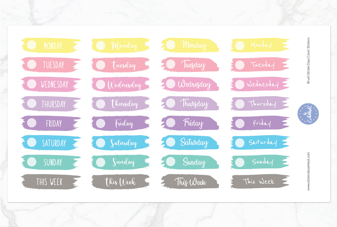 Brush Stroke Days Cover Planner Stickers - Pastel