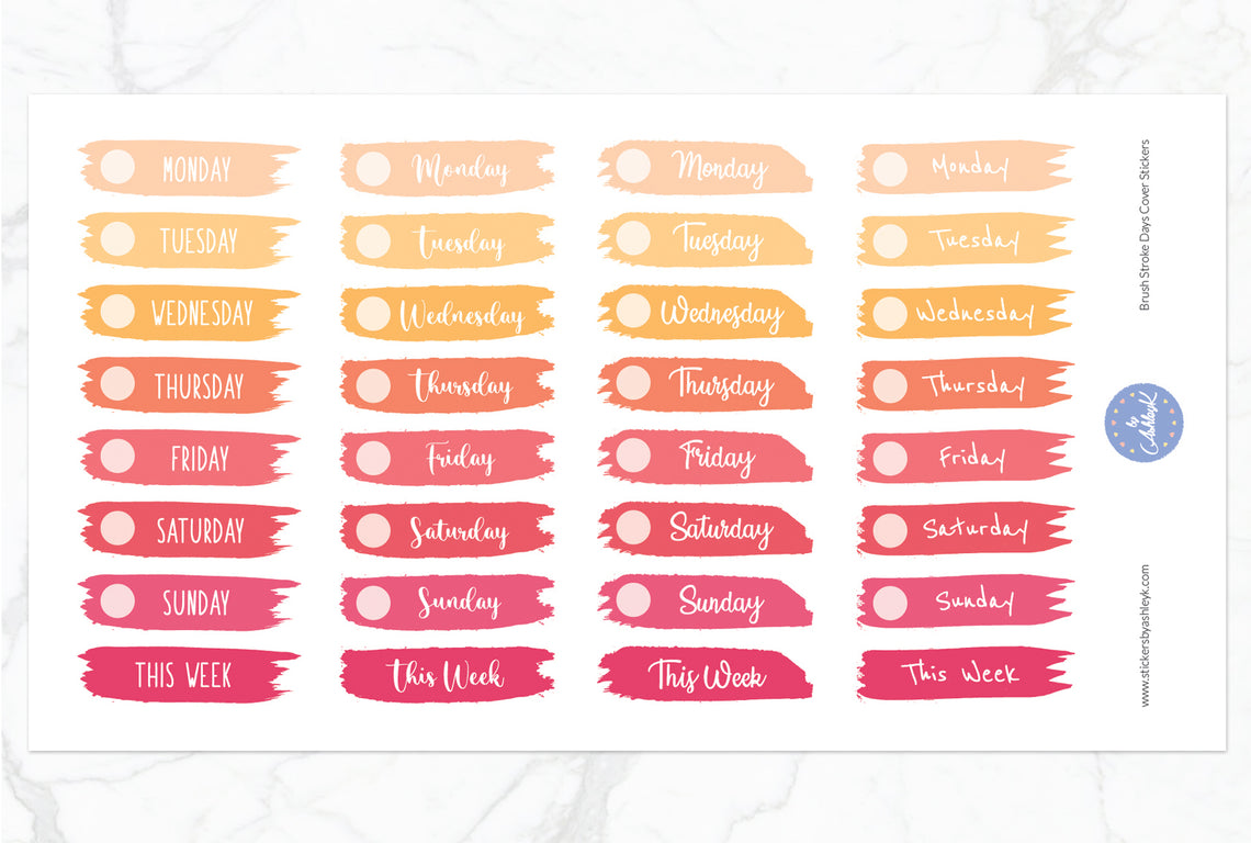 Brush Stroke Days Cover Planner Stickers - Peach