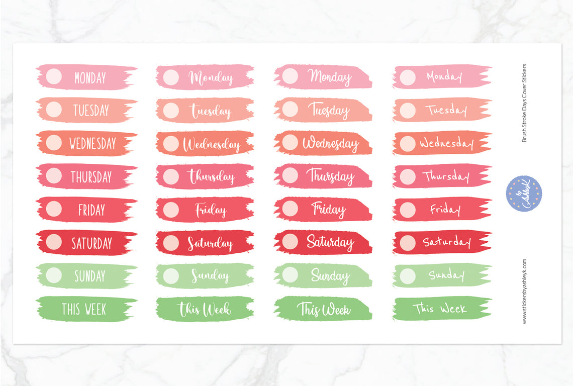 Brush Stroke Days Cover Planner Stickers - Strawberry
