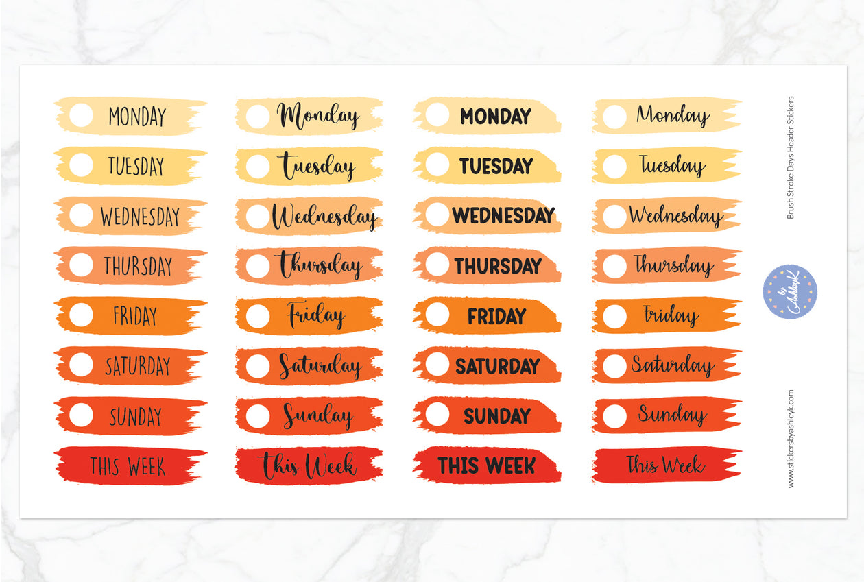 Brush Stroke Days Header Stickers - Orange