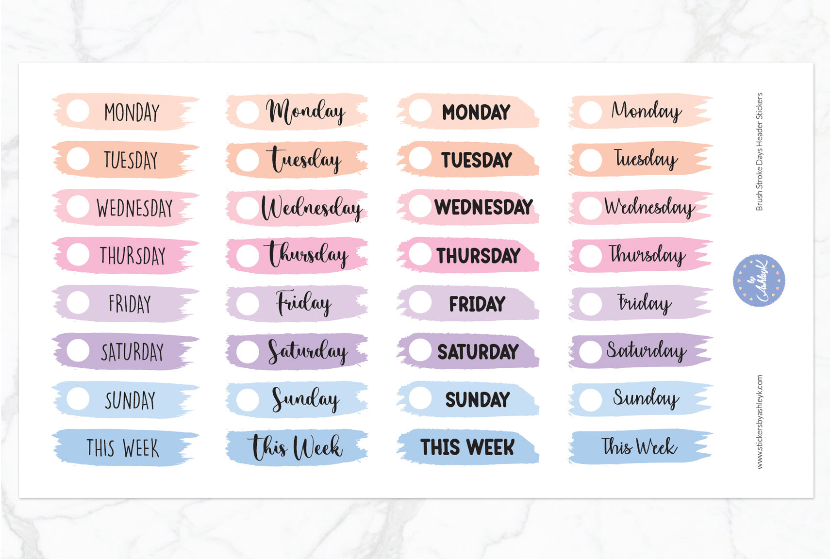 Pink and Purple Days of the Week Planner Stickers