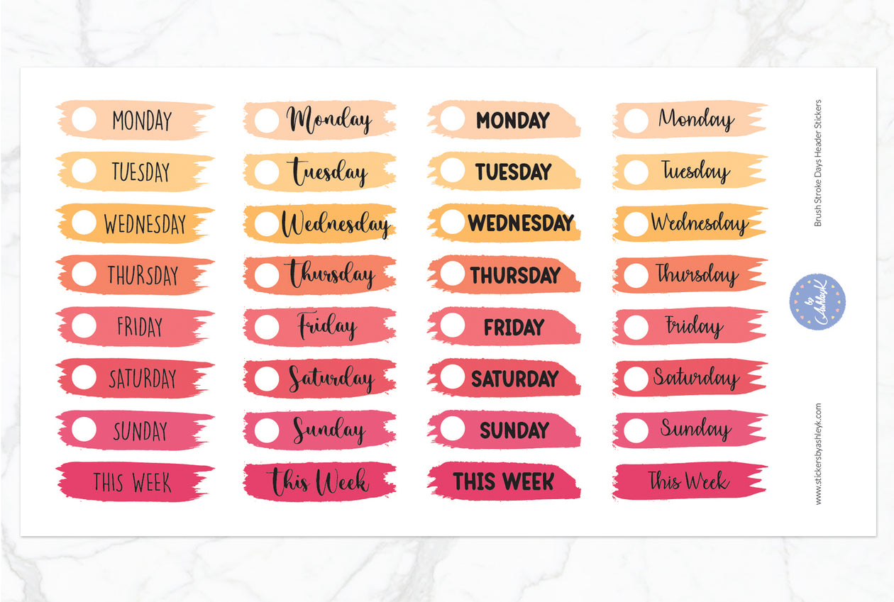 Brush Stroke Days Header Stickers - Peach