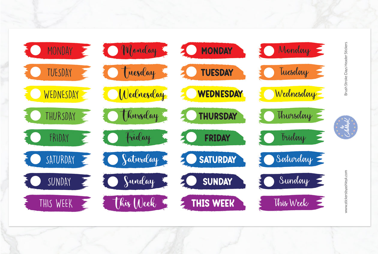 Brush Stroke Days Header Stickers - Rainbow