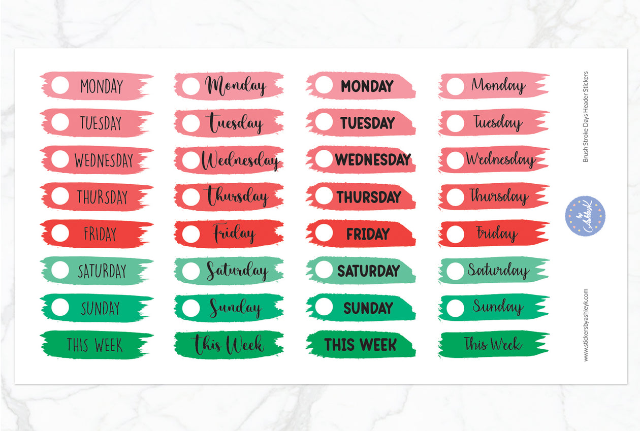 Brush Stroke Days Header Stickers - Watermelon