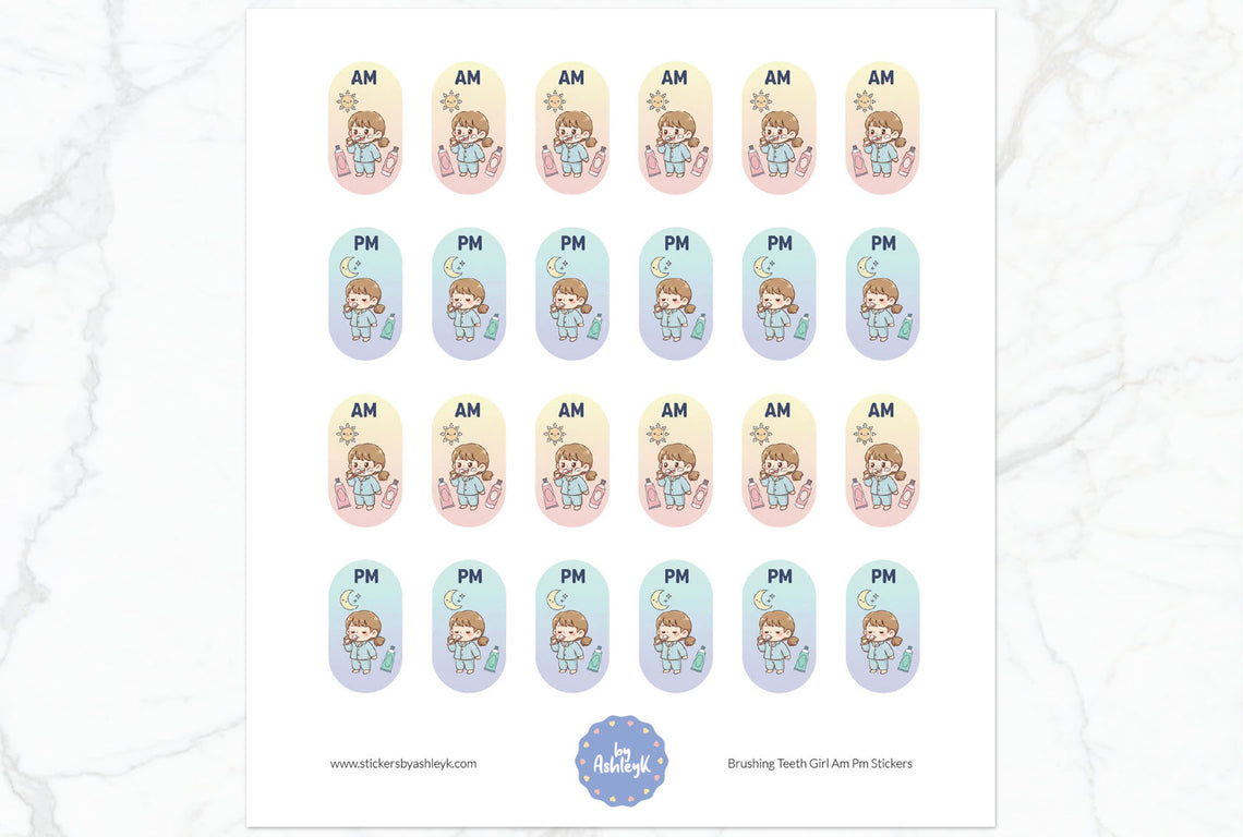 Brushing Teeth Girl Am Pm Stickers