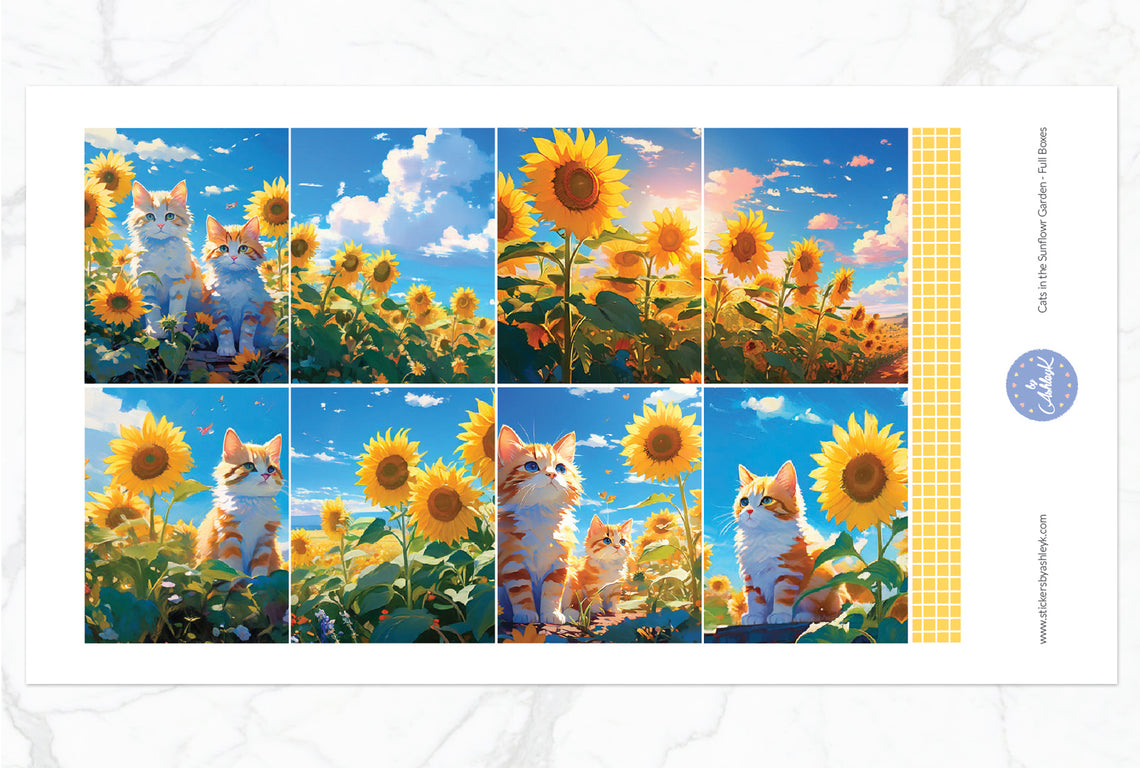Cats in the Sunflower Garden Weekly Kit - Erin Condren Planner Stickers - Full Boxes