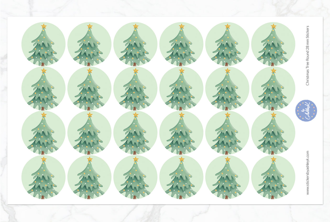 Christmas Tree Packaging Round Stickers - 28 mm Diameter