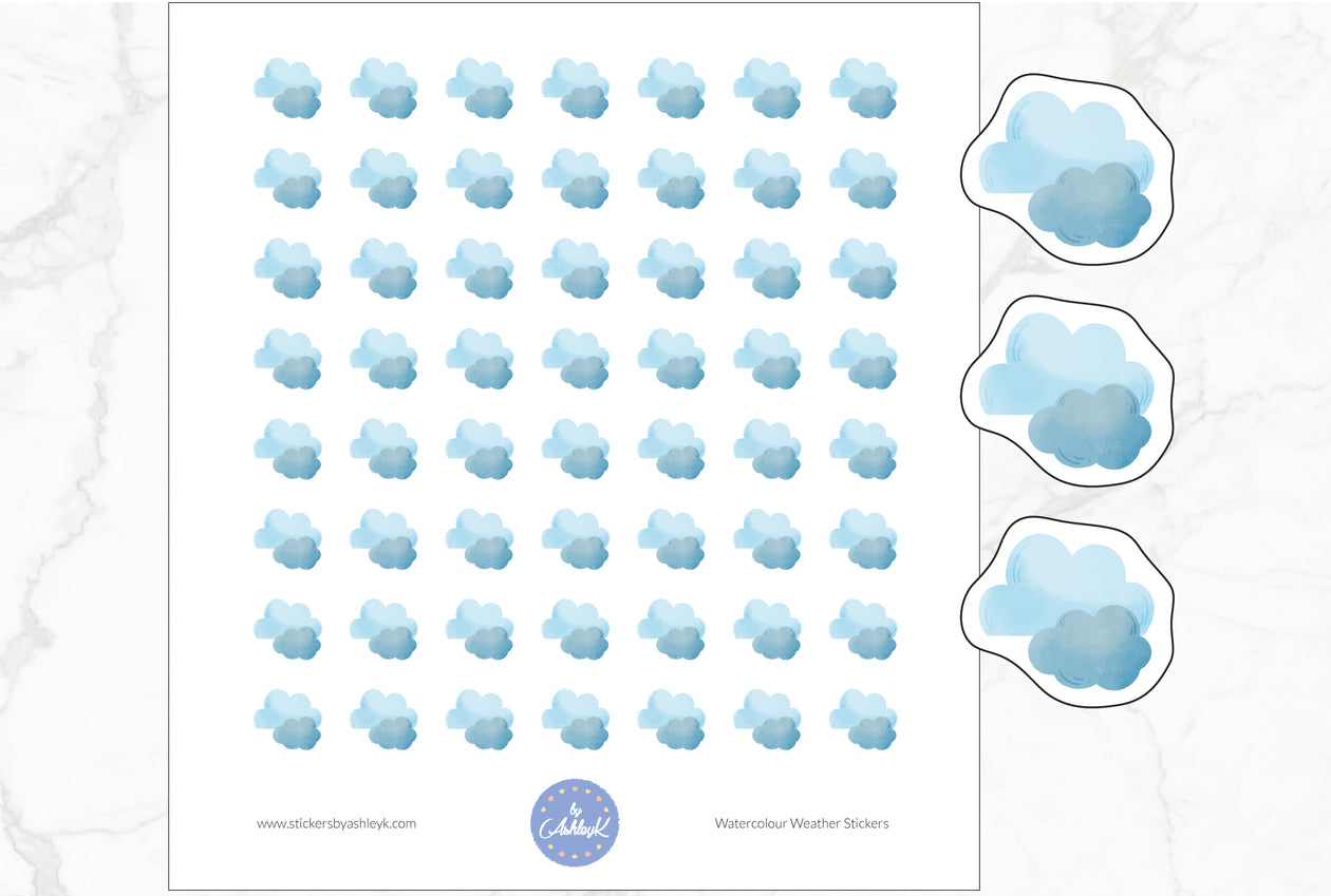 Cloudy Watercolour Weather Planner Stickers